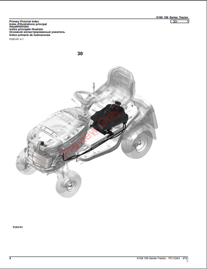 JOHN DEERE X106 100 SERIES TRACTOR PC13343 - PARTS CATALOG MANUAL