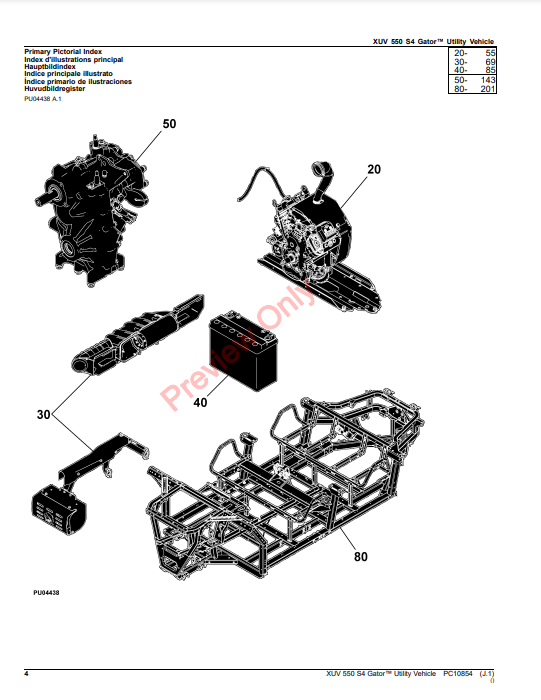 JOHN DEERE XUV 550 S4 GATOR UTILITY VEHICLE PC10854 - PARTS CATALOG MANUAL