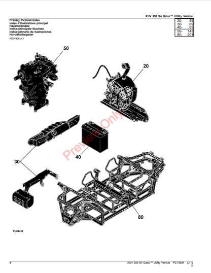 JOHN DEERE XUV 550 S4 GATOR UTILITY VEHICLE PC10854 - PARTS CATALOG MANUAL