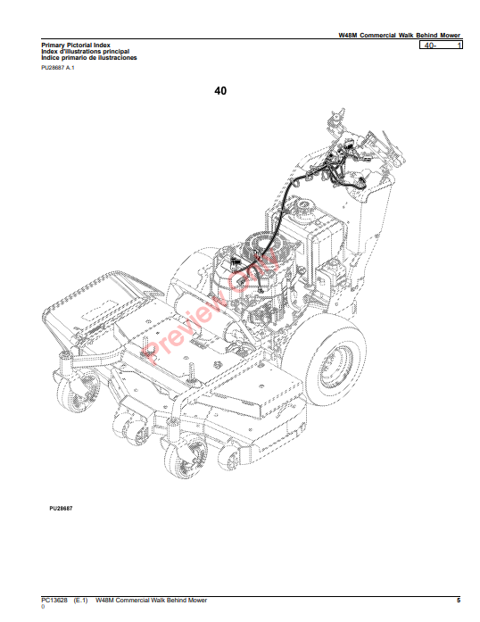 JOHN DEERE W48M COMMERCIAL WALK BEHIND MOWER PC13628 - PARTS CATALOG MANUAL