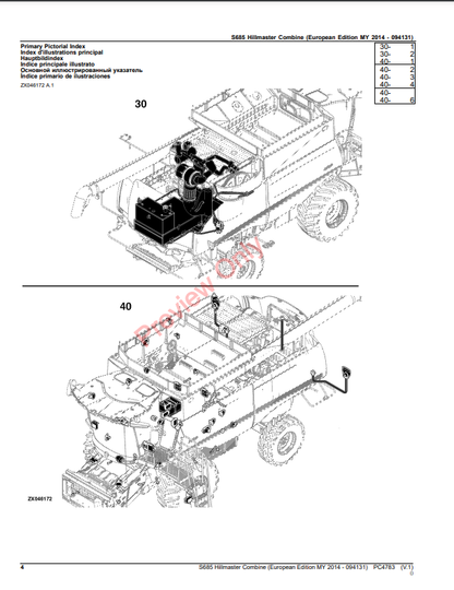 JOHN DEERE S685 HILLMASTER COMBINE PC4783 - PARTS CATALOG MANUAL