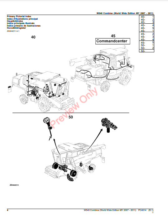 JOHN DEERE W540 COMBINE (WORLDWIDE EDITION MY 2007-2011) PC4614 - PARTS CATALOG MANUAL