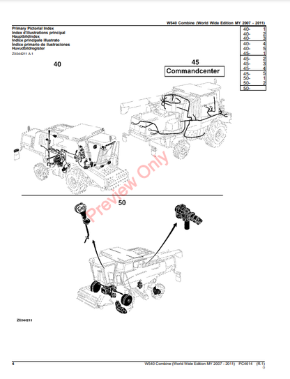 JOHN DEERE W540 COMBINE (WORLDWIDE EDITION MY 2007-2011) PC4614 - PARTS CATALOG MANUAL