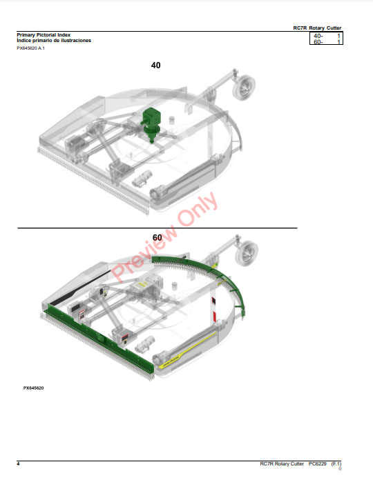 JOHN DEERE RC7R ROTARY CUTTER PC6229 - PARTS CATALOG MANUAL