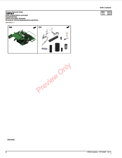 JOHN DEERE S760 COMBINE PC14403 - PARTS CATALOG MANUAL