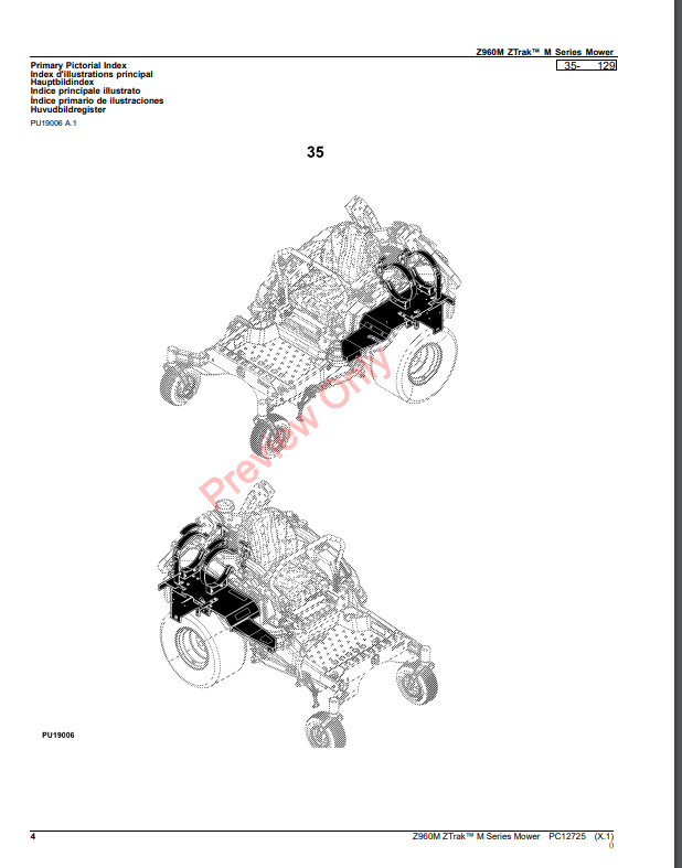 JOHN DEERE Z960M ZTRAK M SERIES MOWER PC12725 - PARTS CATALOG MANUAL