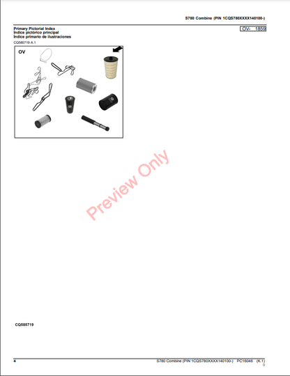 JOHN DEERE S780 COMBINE PC16046 - PARTS CATALOG MANUAL