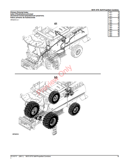 JOHN DEERE S670 STS SELF-PROPELLED COMBINE PC10717 - PARTS CATALOG MANUAL