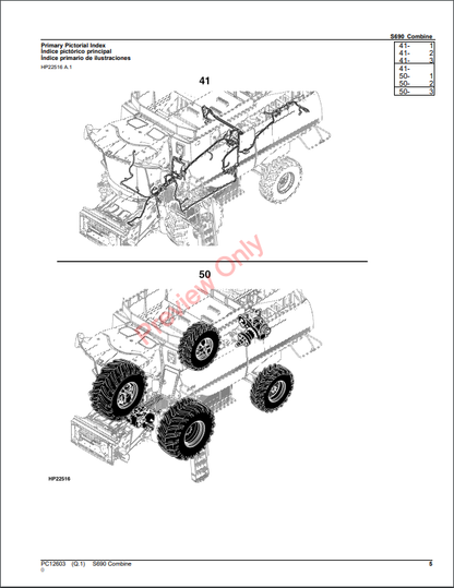 JOHN DEERE S690 COMBINE PC12603 - PARTS CATALOG MANUAL