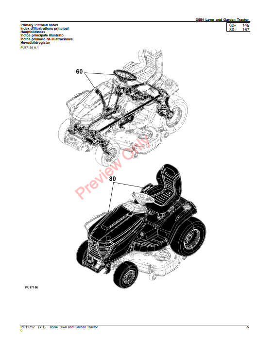 JOHN DEERE X584 LAWN AND GARDEN TRACTOR PC12717 - PARTS CATALOG MANUAL