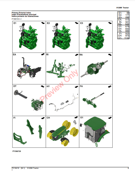 JOHN DEERE 5120M TRACTOR PC16419 - PARTS CATALOG MANUAL