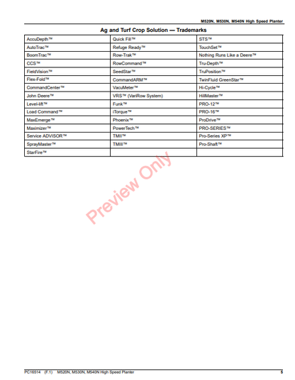 JOHN DEERE HP5004 HIGH SPEED PLANTER PC16514 - PARTS CATALOG MANUAL