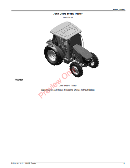 JOHN DEERE 5045E TRACTOR PC13108 - PARTS CATALOG MANUAL