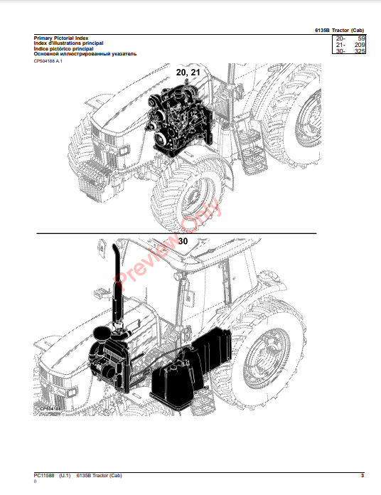 JOHN DEERE 6135B TRACTOR (CAB) PC11588 - PARTS CATALOG MANUAL