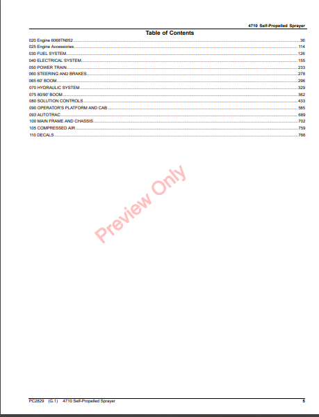 JOHN DEERE 4710 SELF-PROPELLED SPRAYER PC2829 - PARTS CATALOG MANUAL