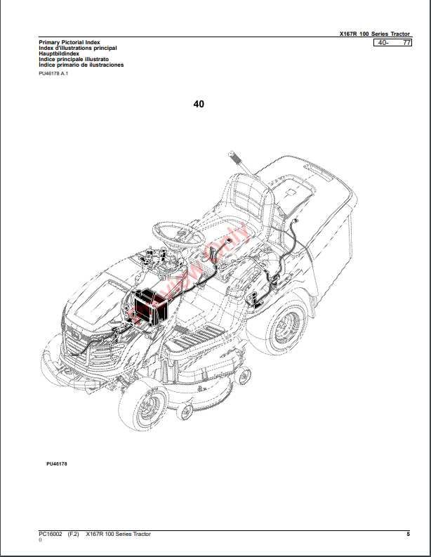 JOHN DEERE X167R 100 SERIES TRACTOR PC16002 - PARTS CATALOG MANUAL