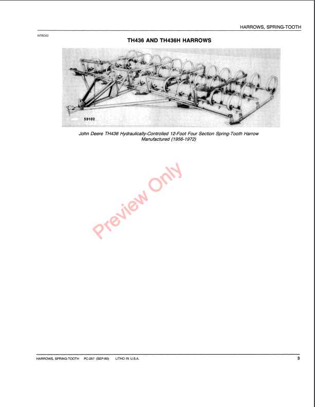 JOHN DEERE SPRING-TOOTH HARROWS PC257 - PARTS CATALOG MANUAL