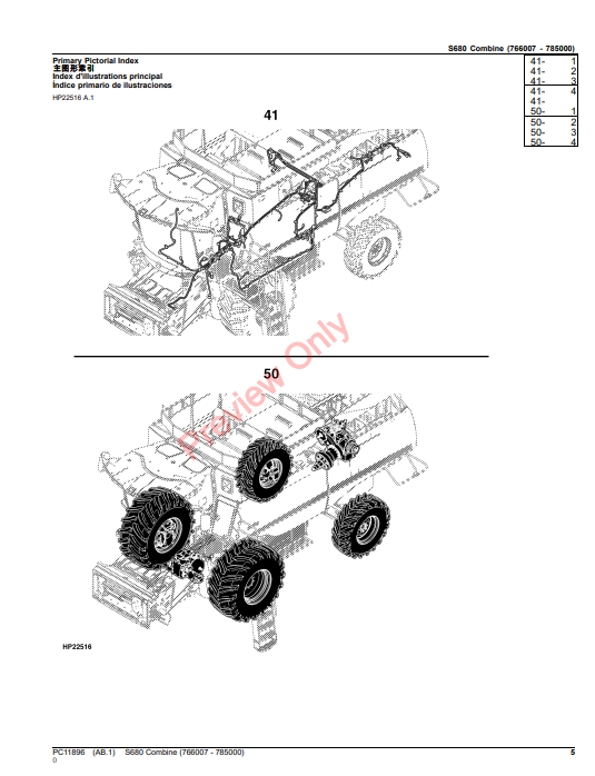 JOHN DEERE S680 COMBINE PC11896 - PARTS CATALOG MANUAL