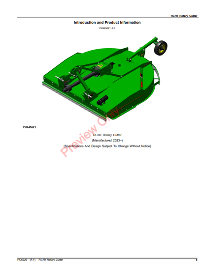 JOHN DEERE RC7R ROTARY CUTTER PC6229 - PARTS CATALOG MANUAL