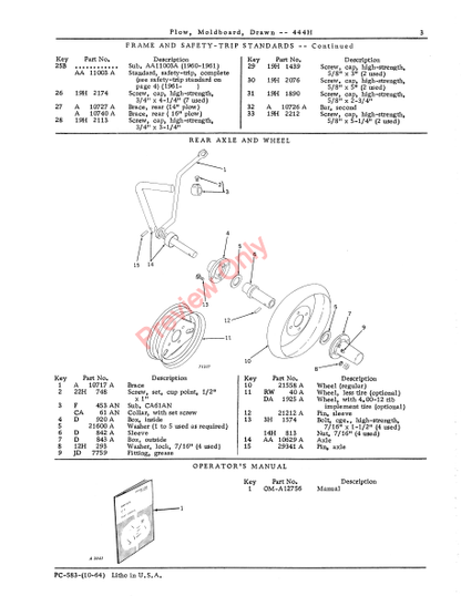 JOHN DEERE 444H MOLDBOARD PLOW,DRAWN PC583 - PARTS CATALOG MANUAL