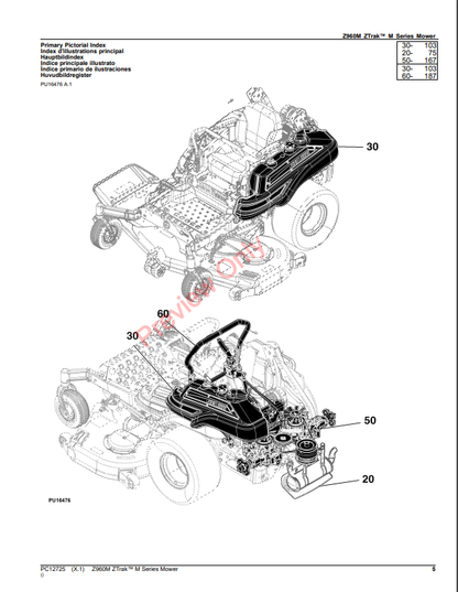 JOHN DEERE Z960M ZTRAK M SERIES MOWER PC12725 - PARTS CATALOG MANUAL