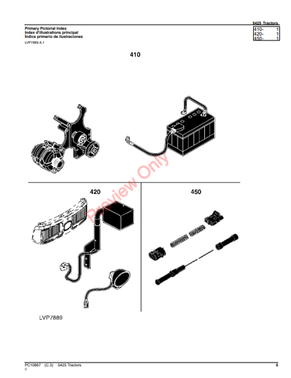 JOHN DEERE 5425 TRACTOR PC10867 - PARTS CATALOG MANUAL