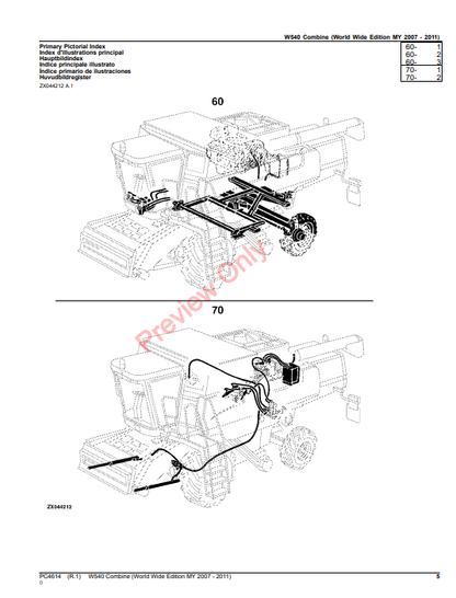 JOHN DEERE W540 COMBINE (WORLDWIDE EDITION MY 2007-2011) PC4614 - PARTS CATALOG MANUAL