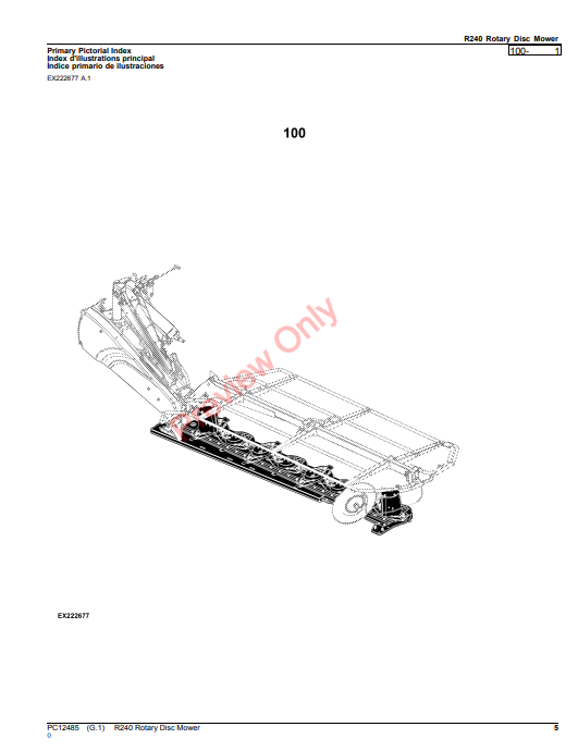 JOHN DEERE R240 ROTARY DISC MOWER PC12485 - PARTS CATALOG MANUAL