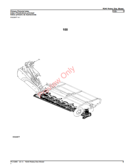 JOHN DEERE R240 ROTARY DISC MOWER PC12485 - PARTS CATALOG MANUAL