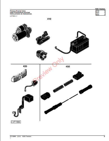 JOHN DEERE 5225 TRACTOR PC10865 - PARTS CATALOG MANUAL