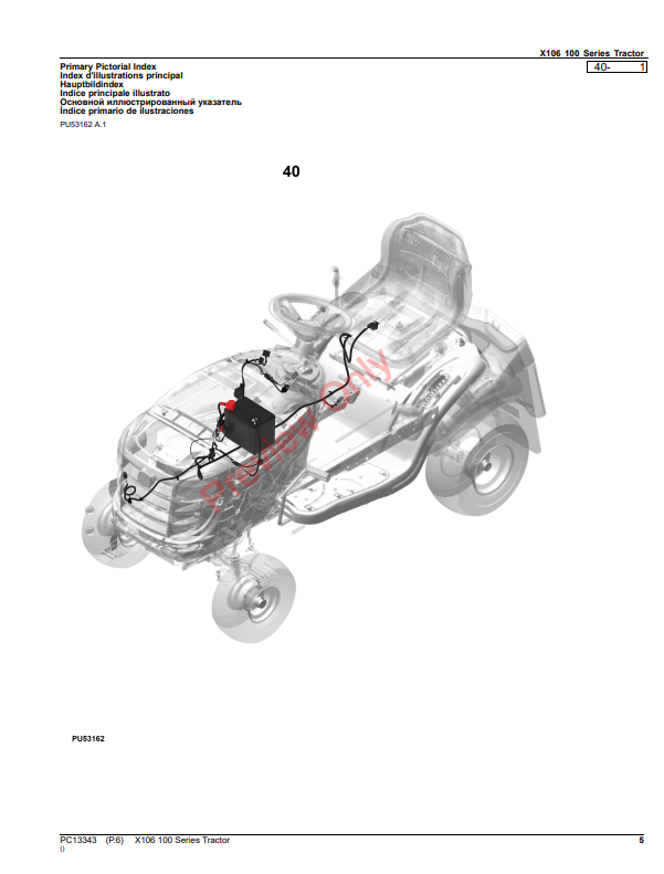 JOHN DEERE X106 100 SERIES TRACTOR PC13343 - PARTS CATALOG MANUAL