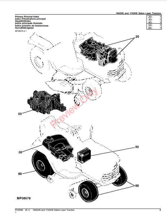 JOHN DEERE 1642HS (2002) AND 1742HS (2002) SABRE LAWN TRACTORS PC9096 - PARTS CATALOG MANUAL