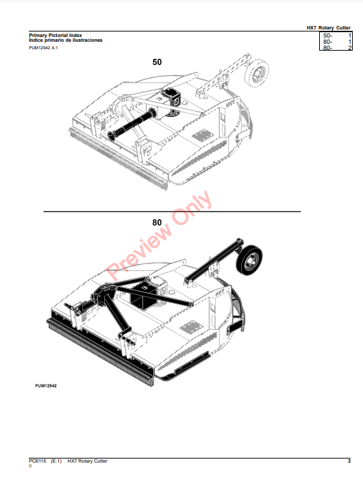 JOHN DEERE HX7 ROTARY CUTTER PC6115 - PARTS CATALOG MANUAL