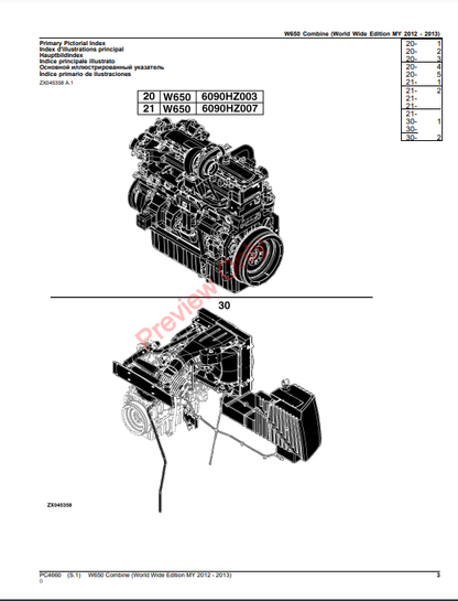 JOHN DEERE W650 COMBINE (WORLDWIDE EDITION MY 2012-2013) PC4660 - PARTS CATALOG MANUAL