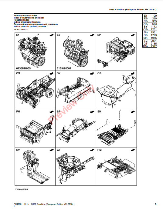 JOHN DEERE S680 COMBINE (EUROPEAN EDITION) PC4980 - PARTS CATALOG MANUAL