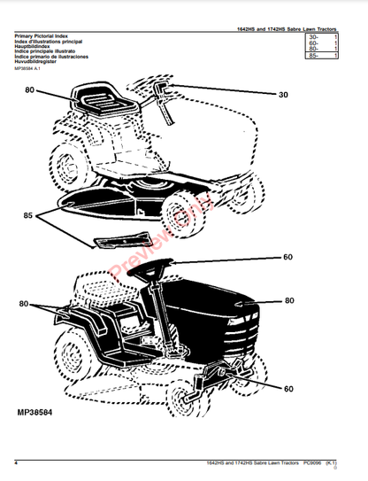 JOHN DEERE 1642HS (2002) AND 1742HS (2002) SABRE LAWN TRACTORS PC9096 - PARTS CATALOG MANUAL