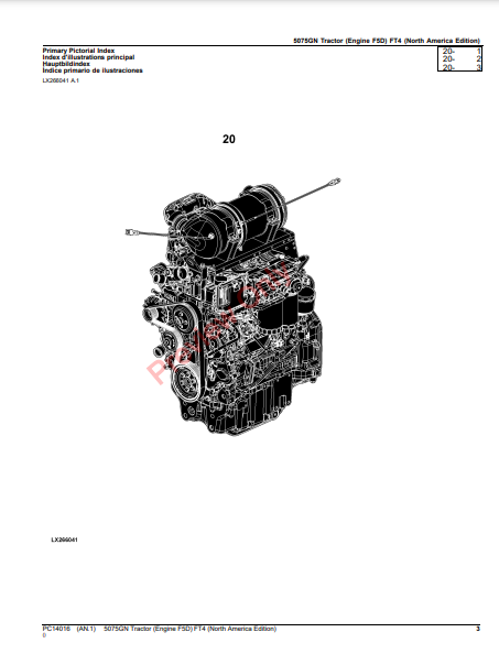 JOHN DEERE 5075GN TRACTOR (ENGINE F5D) FT4 (NORTH AMERICA EDITION) PC14016 - PARTS CATALOG MANUAL