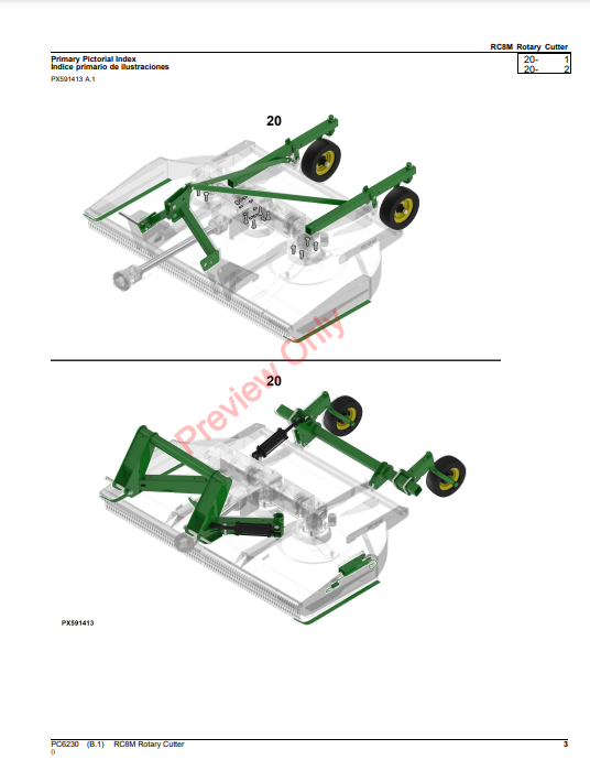 JOHN DEERE RC8M ROTARY CUTTER PC6230 - PARTS CATALOG MANUAL