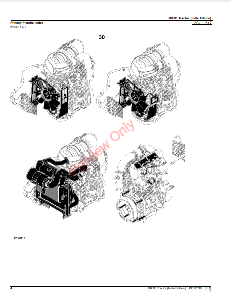 JOHN DEERE 5075E TRACTOR (9X3 TSS TRANSMISSION W/CAB) (12X12 POWERREVERSER TRANSMISSION W/CAB AND OOS) (JD ASIA AND INDIA EDITION) PC12538 - PARTS CATALOG MANUAL