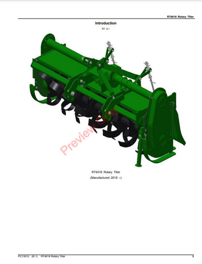 JOHN DEERE RT4016 ROTARY TILLER PC13512 - PARTS CATALOG MANUAL