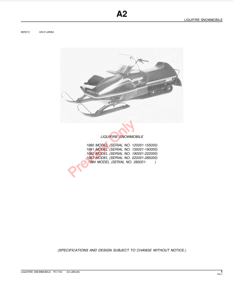 JOHN DEERE LIQUIFIRE SNOWMOBILES PC1742 - PARTS CATALOG MANUAL