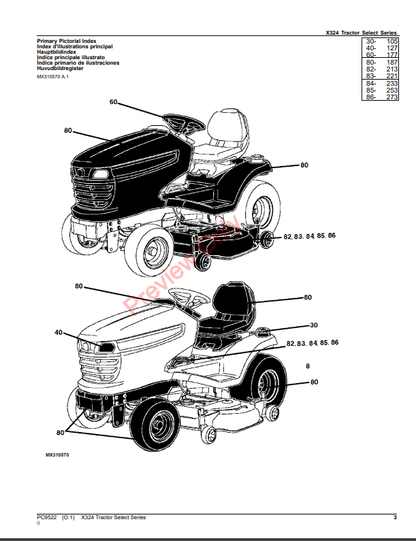 JOHN DEERE X324 TRACTOR SELECT SERIES PC9522 - PARTS CATALOG MANUAL