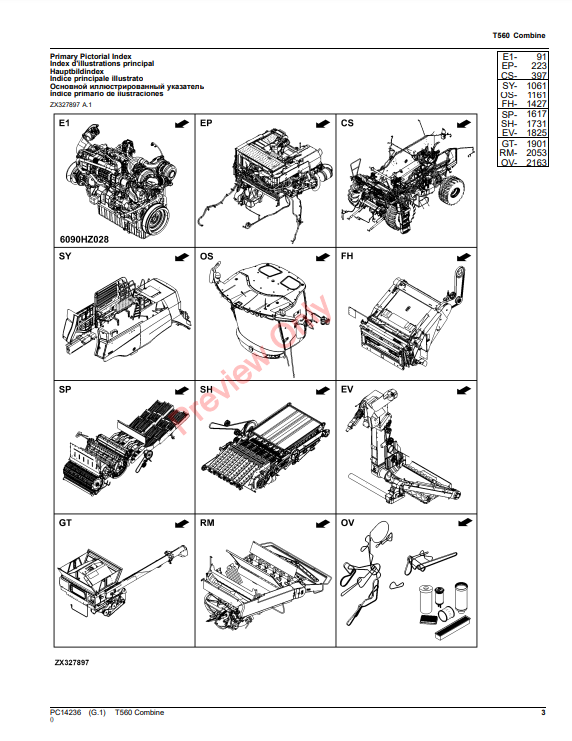 JOHN DEERE T560 COMBINE PC14236 - PARTS CATALOG MANUAL