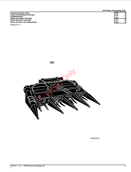 JOHN DEERE 445 ROTARY HARVESTING UNIT (EUROPEAN EDITION) PC4512 - PARTS CATALOG MANUAL