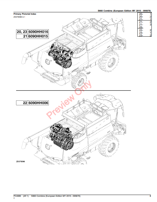 JOHN DEERE S660 COMBINE (EUROPEAN EDITION) PC4885 - PARTS CATALOG MANUAL