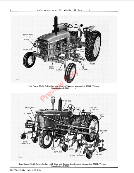 JOHN DEERE 52-04 CULTA-CARRIER PC770 - PARTS CATALOG MANUAL