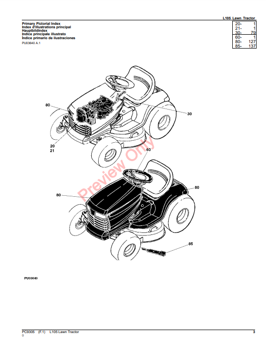 JOHN DEERE L105 LAWN TRACTOR PC9305 - PARTS CATALOG MANUAL