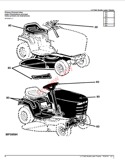 JOHN DEERE L17.542 SCOTTS LAWN TRACTOR PC9101 - PARTS CATALOG MANUAL