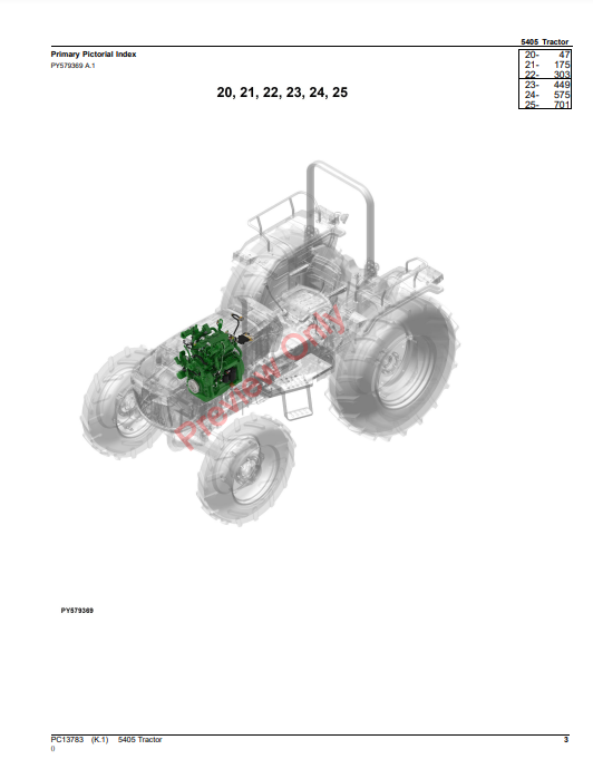 JOHN DEERE 5405 TRACTOR PC13783 - PARTS CATALOG MANUAL