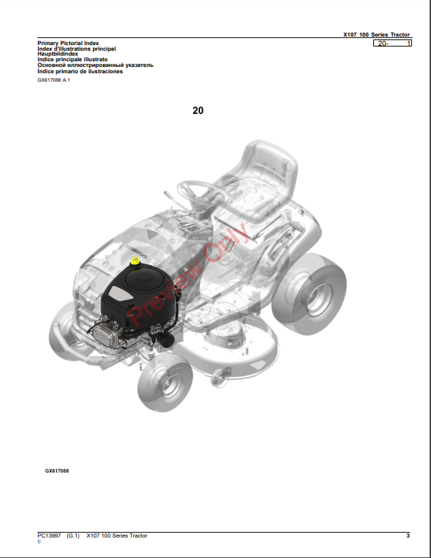 JOHN DEERE X107 (100 SERIES) TRACTOR PC13997 - PARTS CATALOG MANUAL